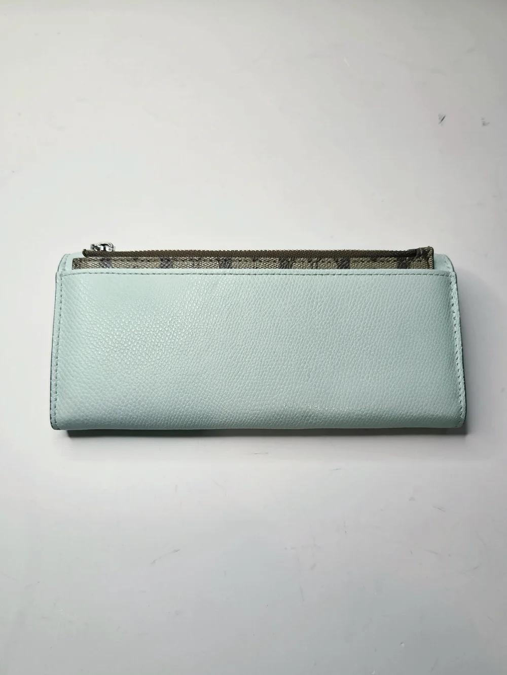 Coach Envelope Wallet Crossgrain Leather Teal Blue Wallet with Logo Coin Purse